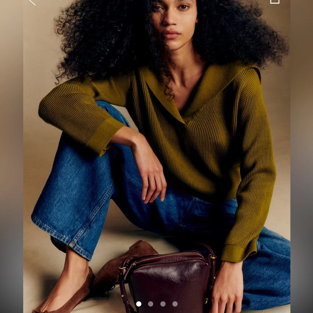 Sézane Claudio sweater, olive green, S - Picture 1 of 7